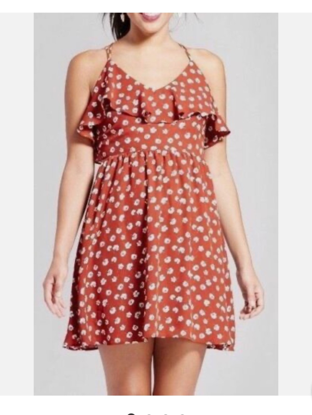 Xhilaration Rust Floral Ruffle Sundress